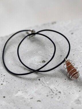 Handmade Carnelian Stone Pendant in Silver Spiral Cage Necklace